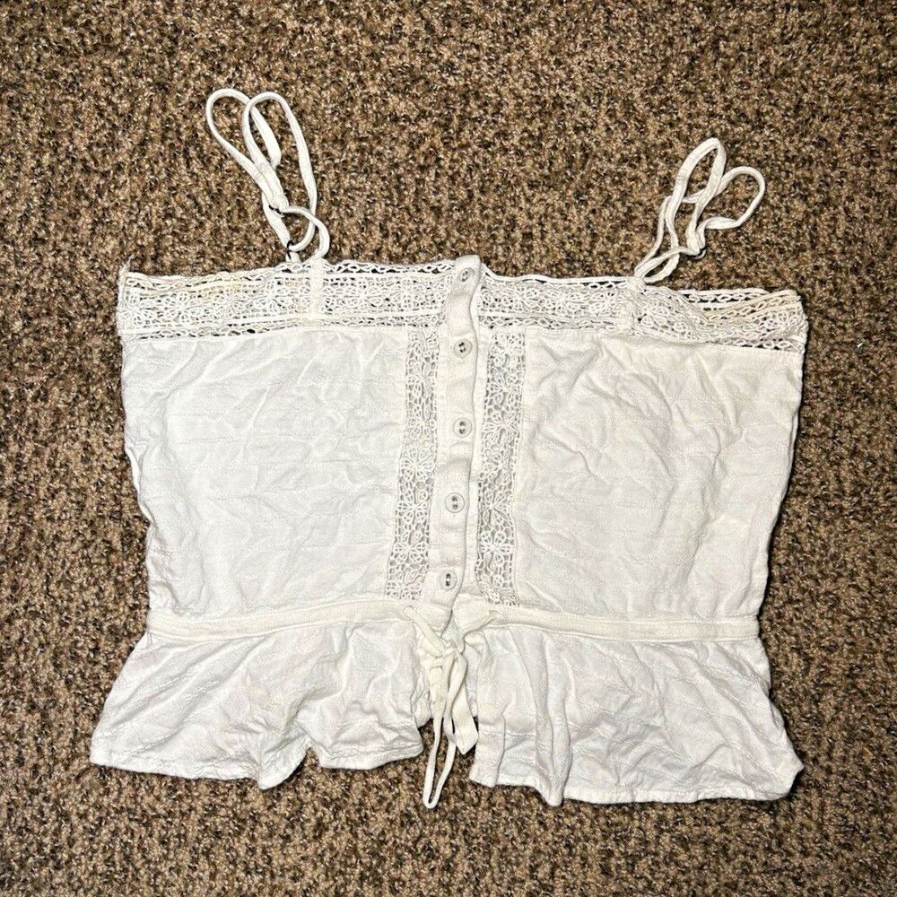 O'Neill Coquette Cottage Core Cotton White Cropped Lace Trim Tank